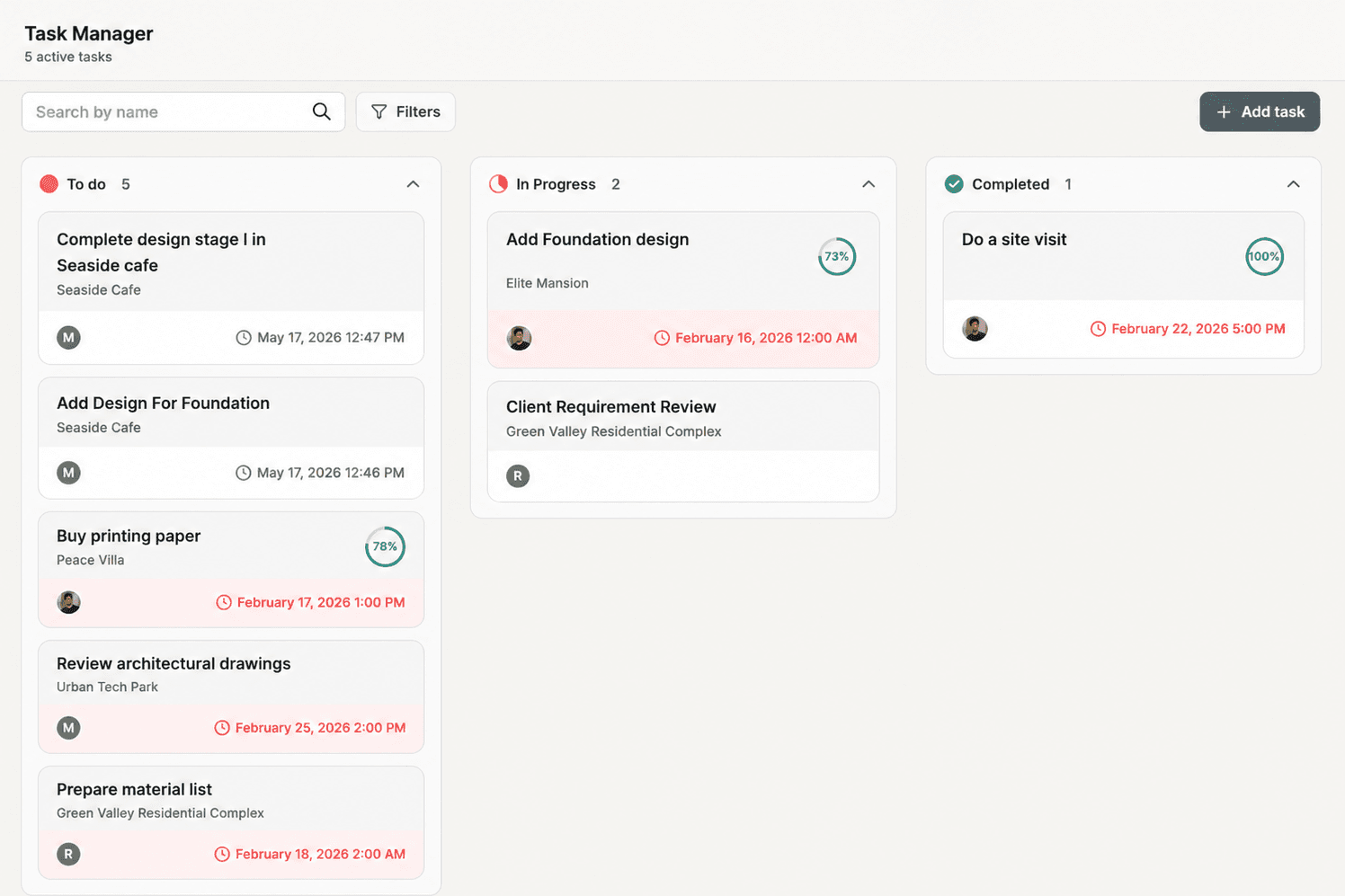Task manager — Kanban board of project tasks